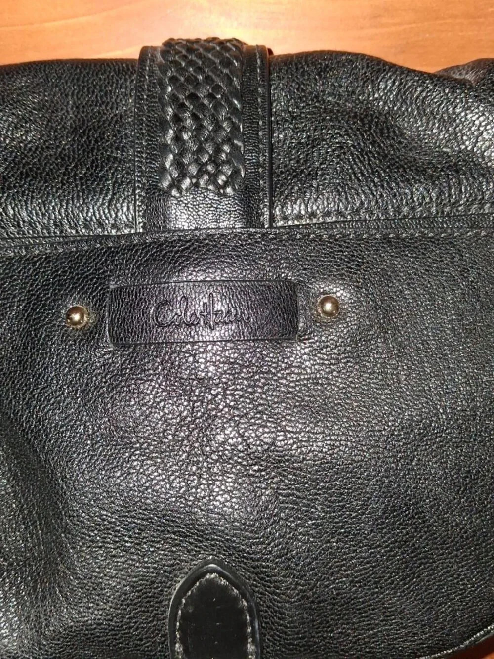 Cole Haan Black Pebbled Leather Braided Woven Crossbody Bag
