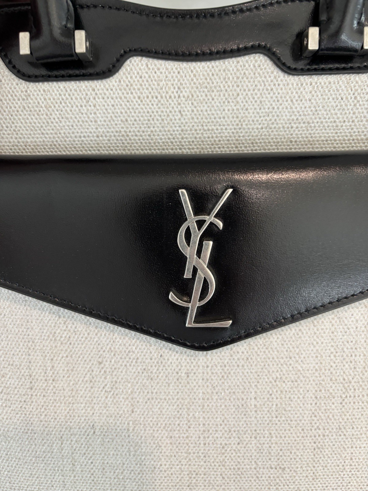YSL Saint Laurent Uptown NWT Linen & Black Leather Mini With Removable Pouch