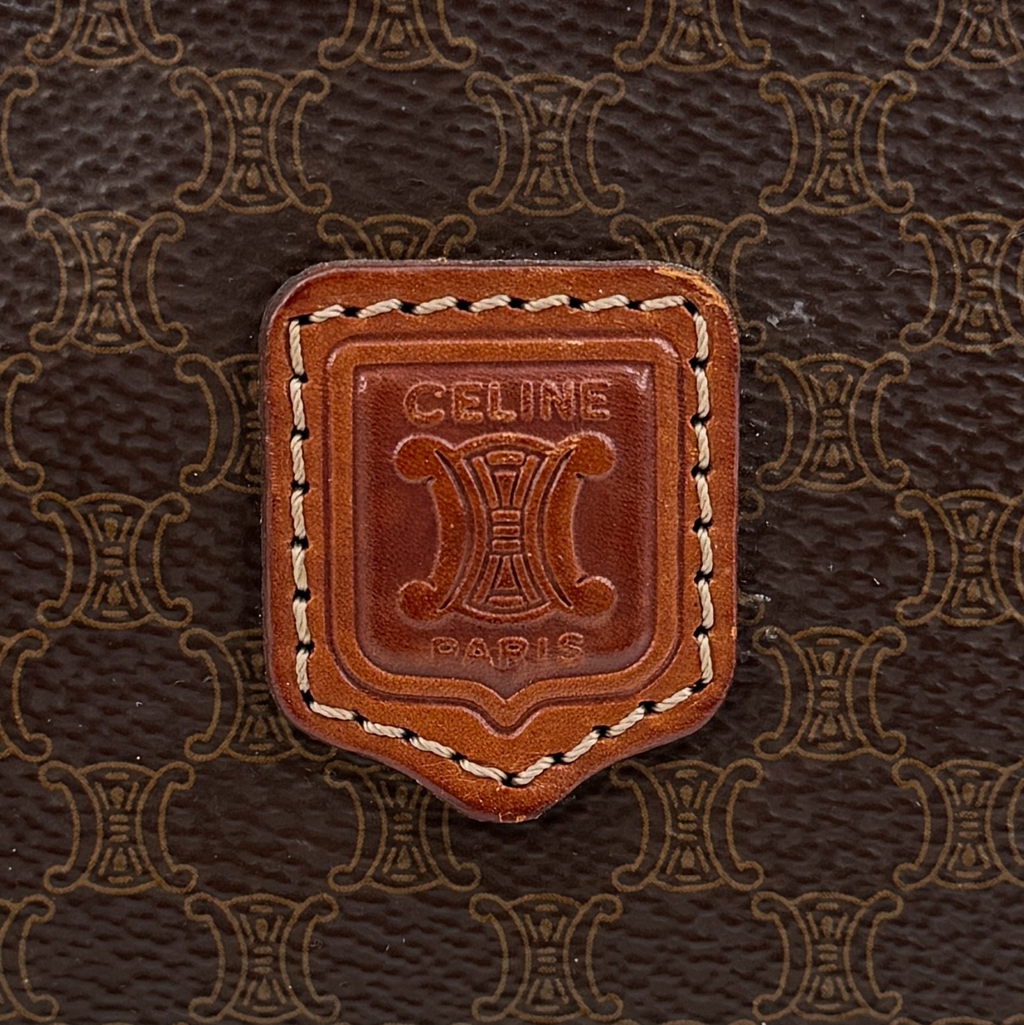 CELINE Vanity Bag Macadam Purse Cosmetic Pouch Brown