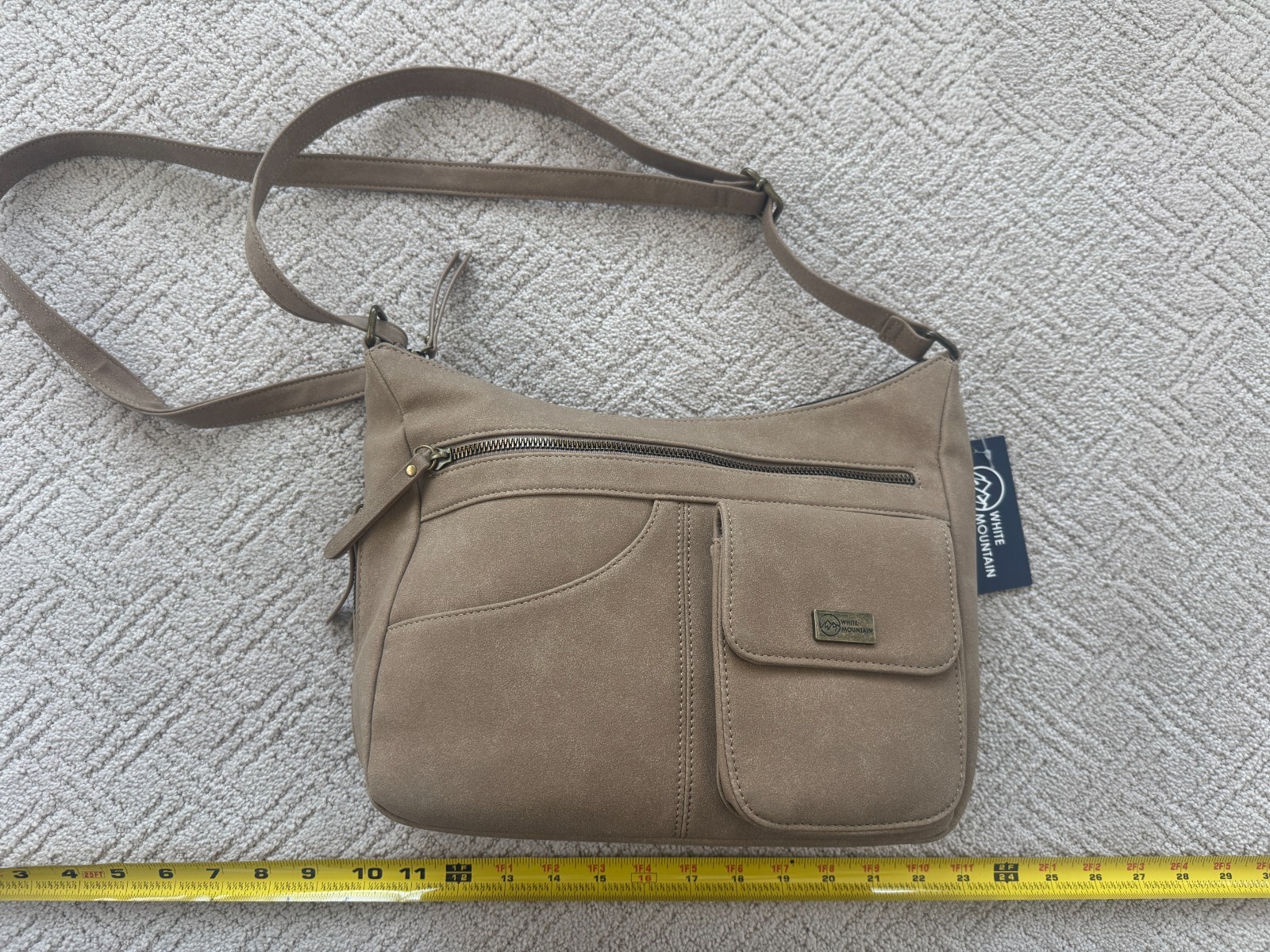 White Mountain Tri-Light Saddle Crossbody Casual Suede Adjustable Strap Bag