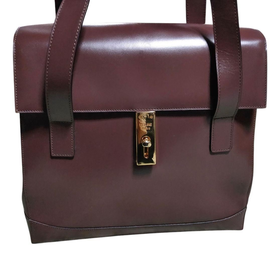 CELINE Cloute Leather Shoulder Bag Brown Solid Color Authentic Rare