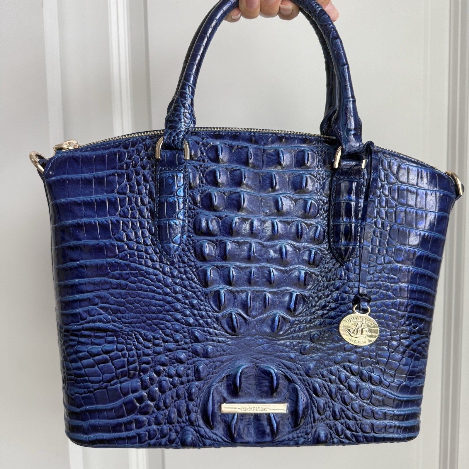 Brahmin Duxbury Satchel Affinity Solid Blue Melbourne Leather
