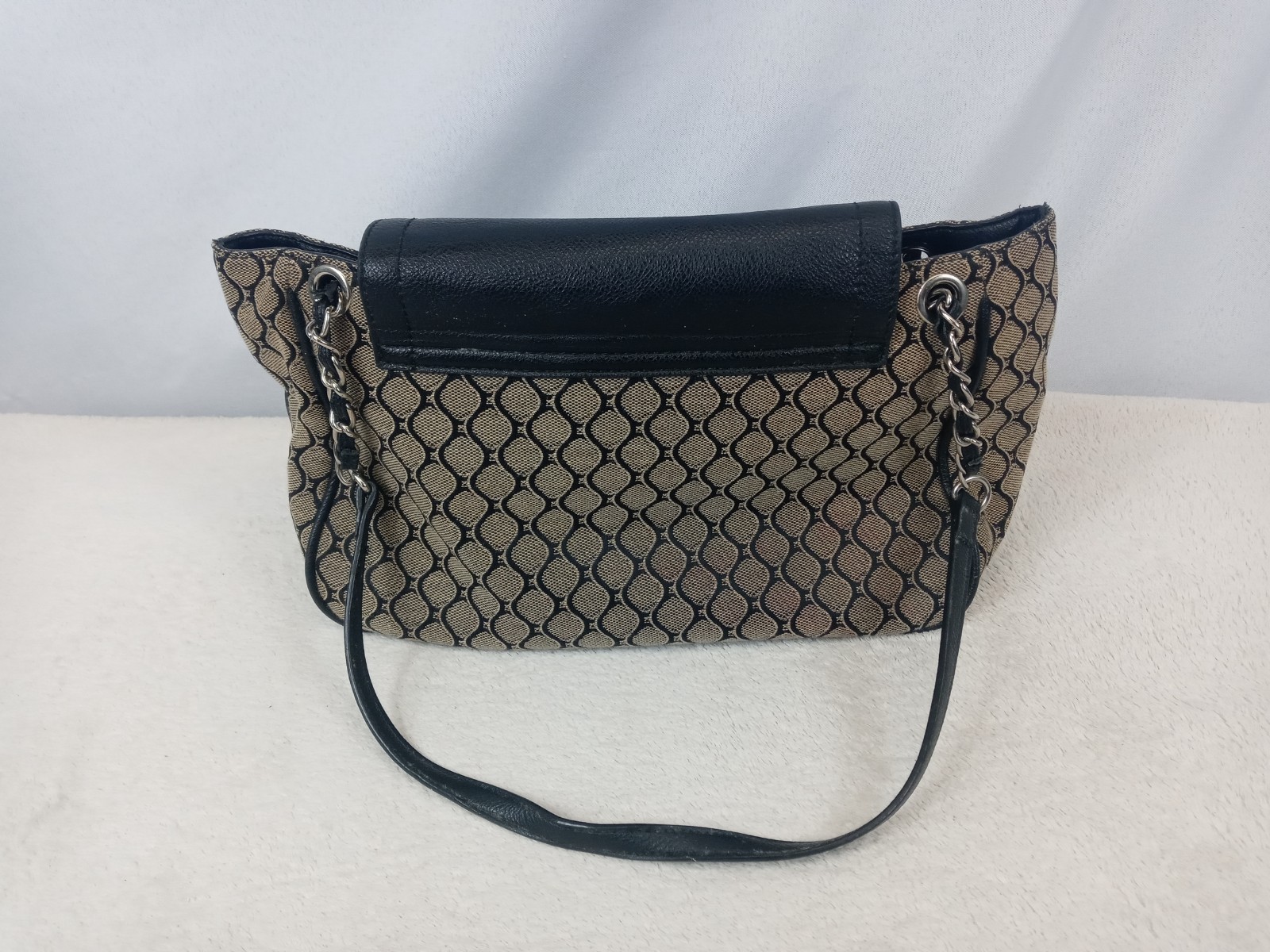 Vintage Nine West Y2K Shoulder Bag Purse Black Tan Geometric Print Chain Strap F