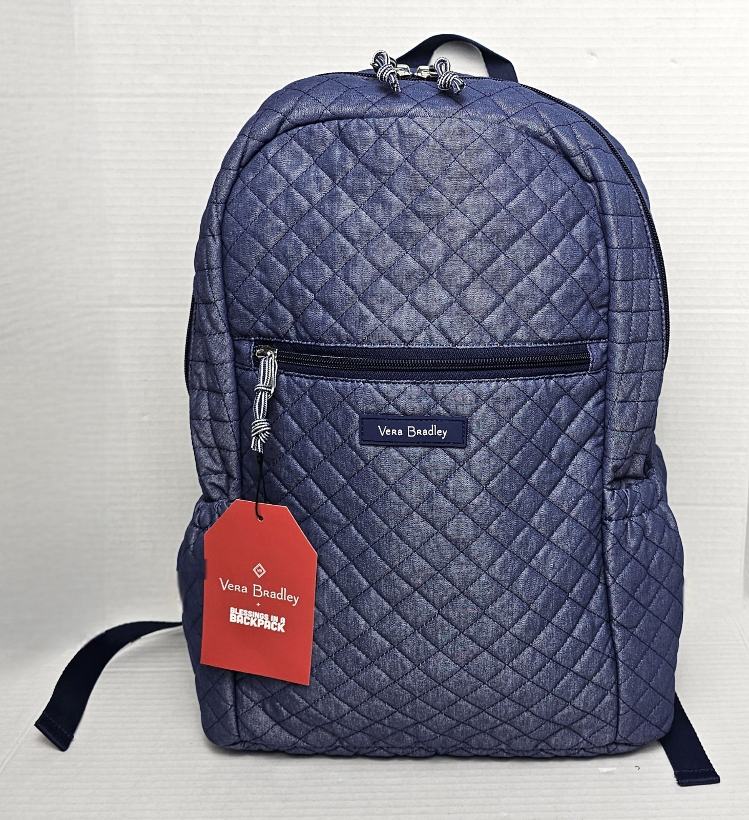 Vera Bradley Blessings Backpack in Quilted Denim Cotton Moonlight Navy