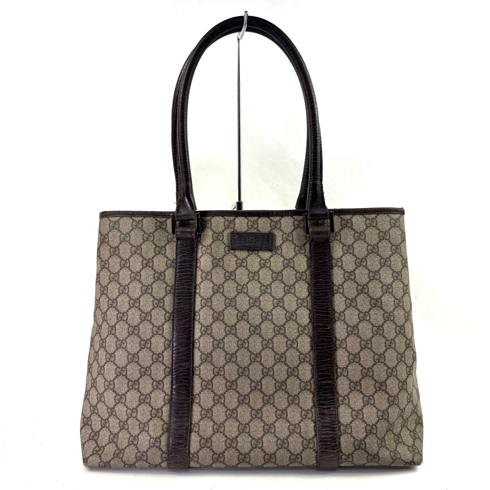 AUTH GUCCI GG Supreme joy tote Bag PVC Leather Beige brown