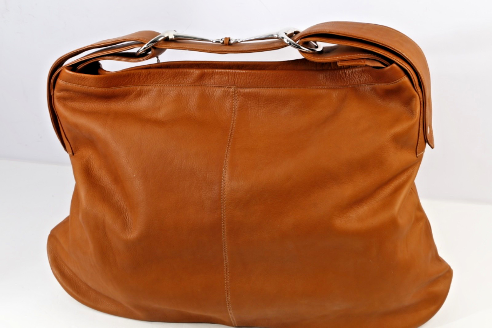 Cape Cod Equestrian Tan Cognac Leather Horsebit Oversized Slouchy Shoulder Bag