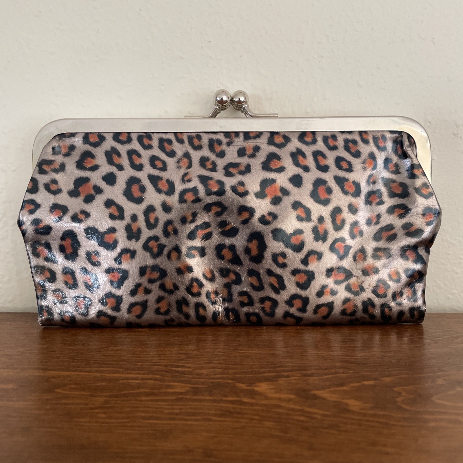 Leopard Cheetah Print Vinyl Clutch Wallet Rock Chic Grunge 00’s Double Kisslock
