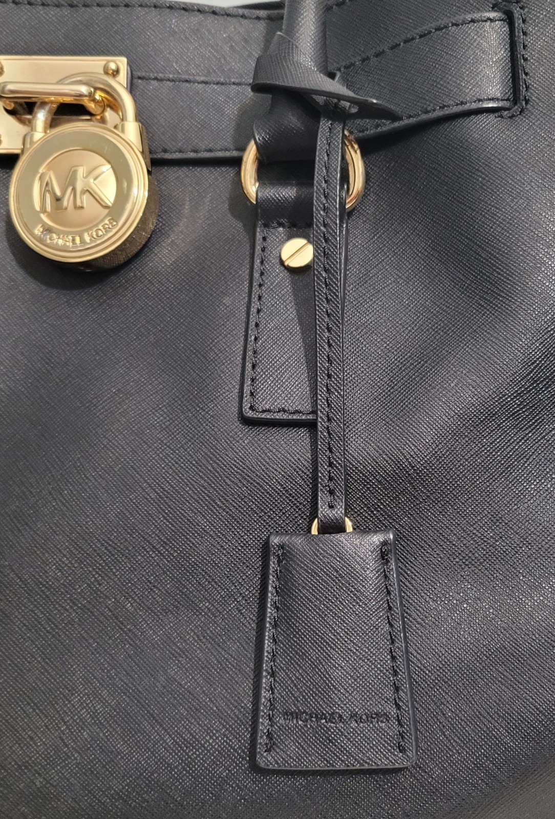 Michael Kors Hamilton Black Saffiano Leather Tote Shoulder Bag Lock Purse
