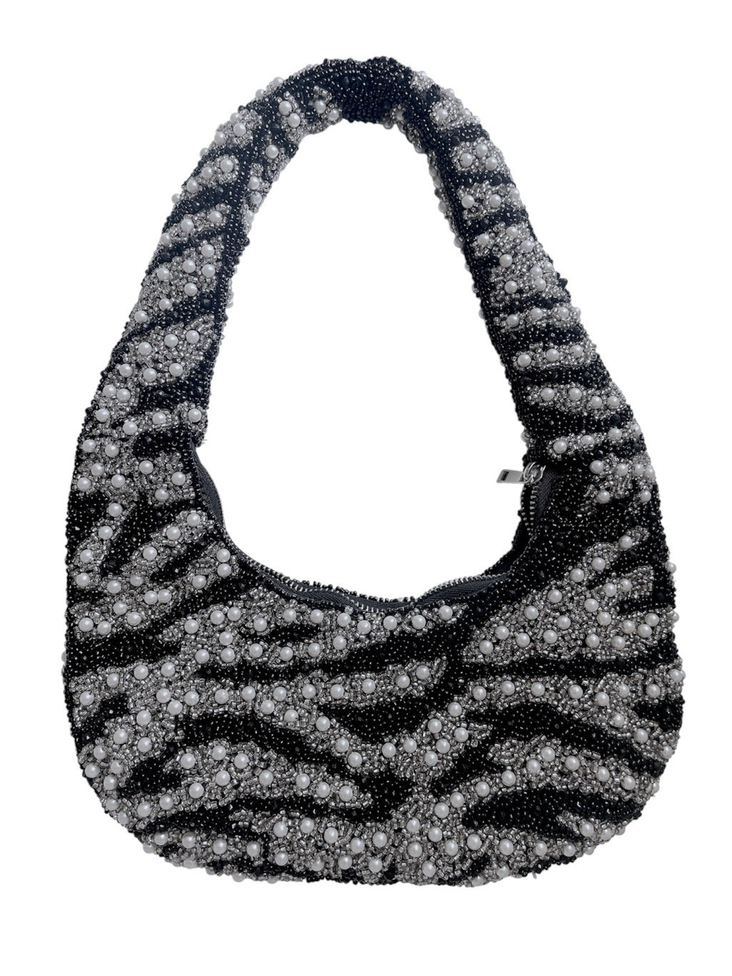 Beaded Cream Black Zebra Crystal Pearl Embellished Evening Bag Made in India