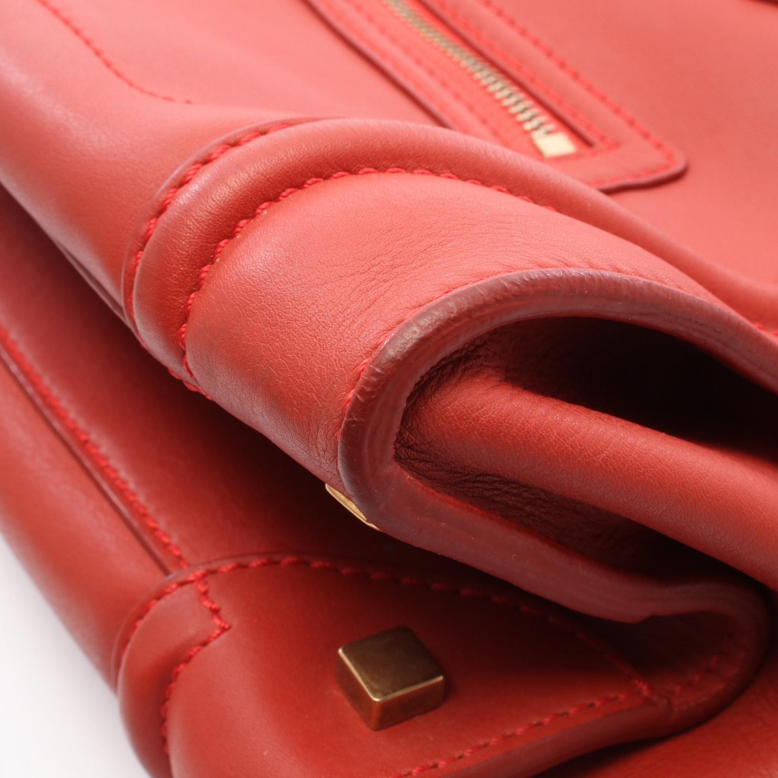 CELINE Luggage mini Shopper Tote Handbag leather Red Used Women