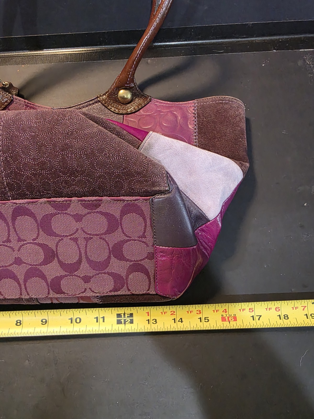 Coach Patchwork Gallery Tote Bag Purple Plum Suede Leather Canvas F14045