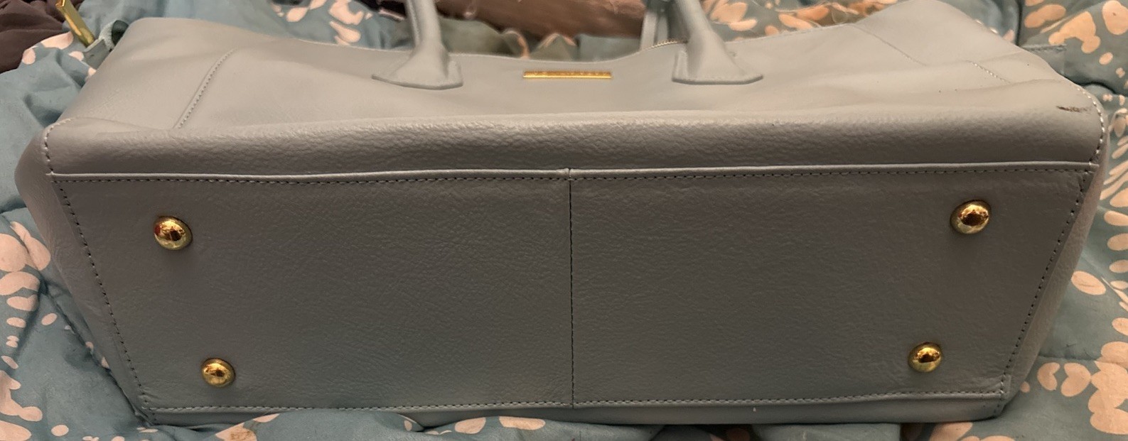 Joy Iman Split Leather Blue Satchel Double Handle Tote Multi Pockets