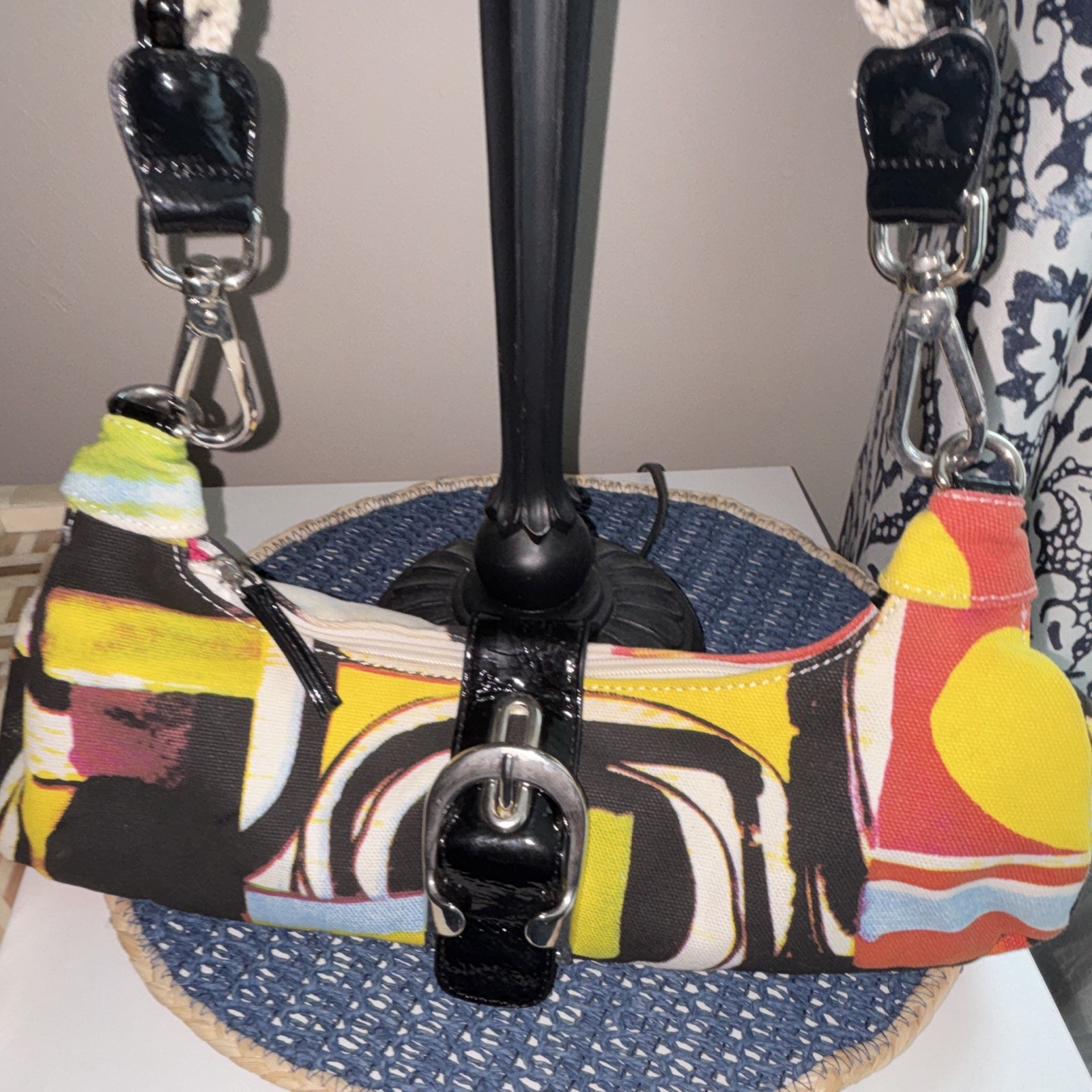 Sonia Rykiel Multicolor Small Shoulder Bag Silver Buckle Zip Detachable Strap