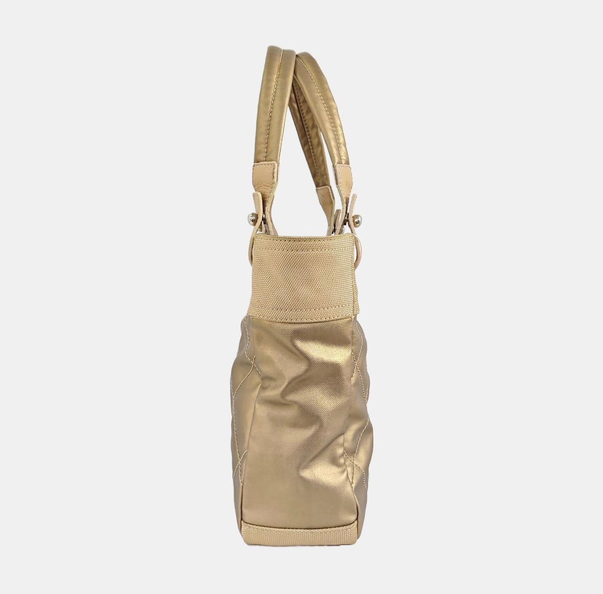 AUTH Chanel Tote Bag Beige Leather Silver Hardware Top Handle Handbag Tote 24cm