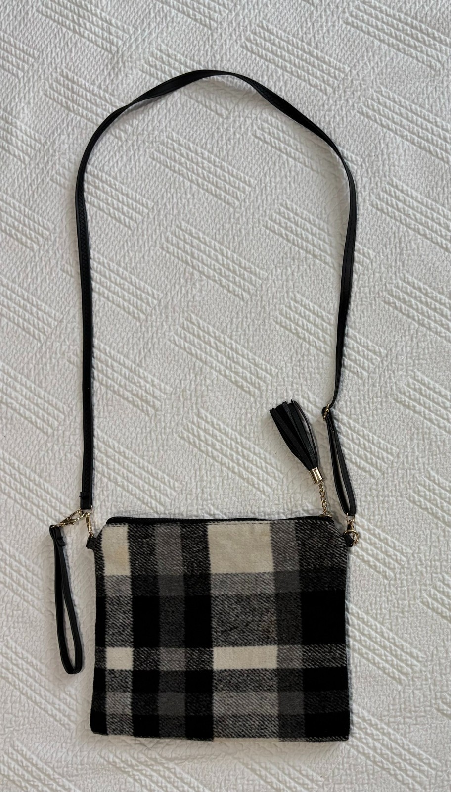 Women’s Purse Buffalo Check Plaid Black/White Wristlet Cross Shoulder Zip