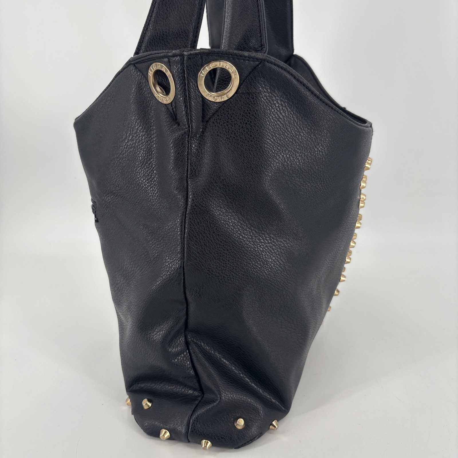 Michael Kors Uptown Astor Black Leather Studded Large Hobo Shoulder Bag Purse