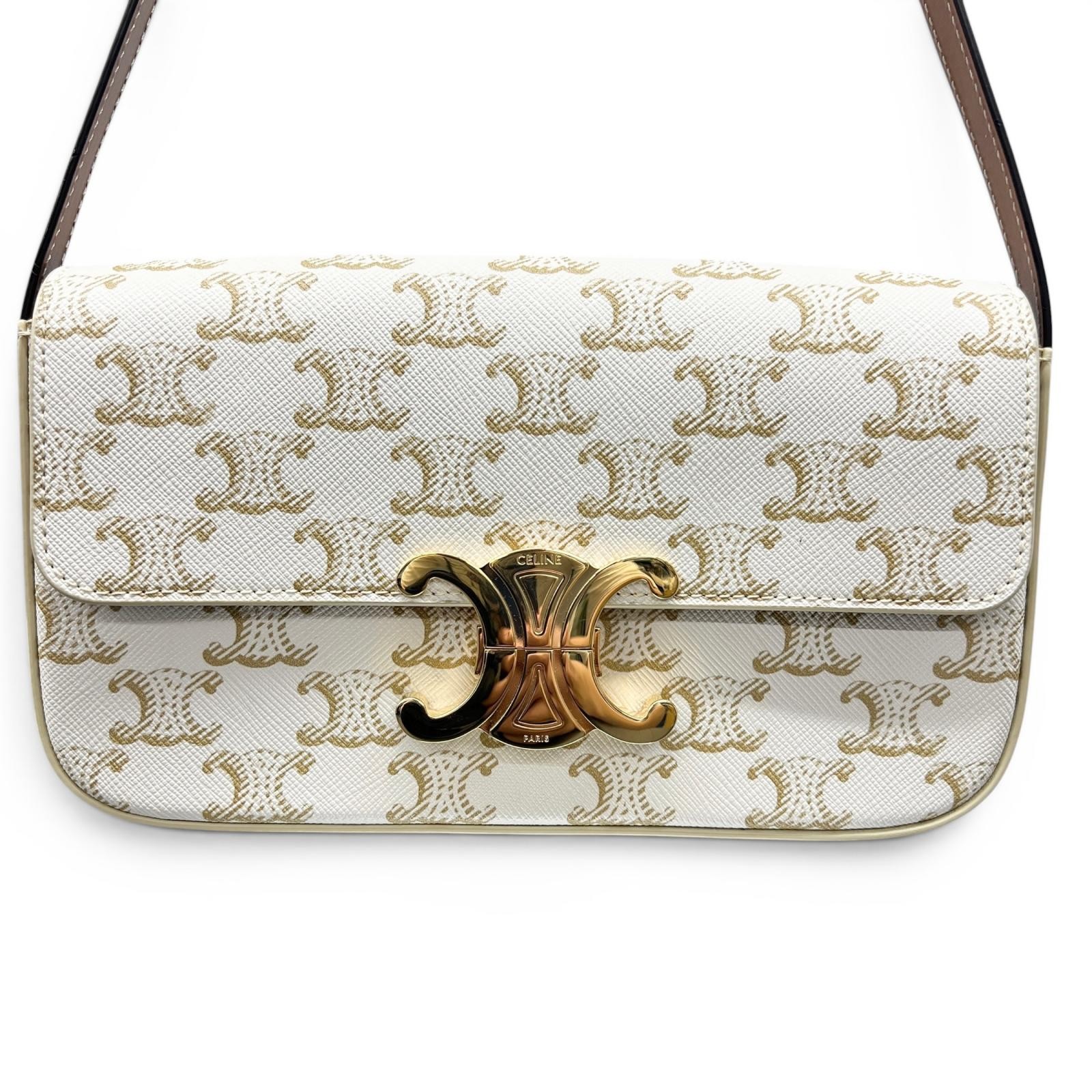 CELINE Triomphe Claude Shoulder Bag White PVC Leather 194142 Women’s Accessories