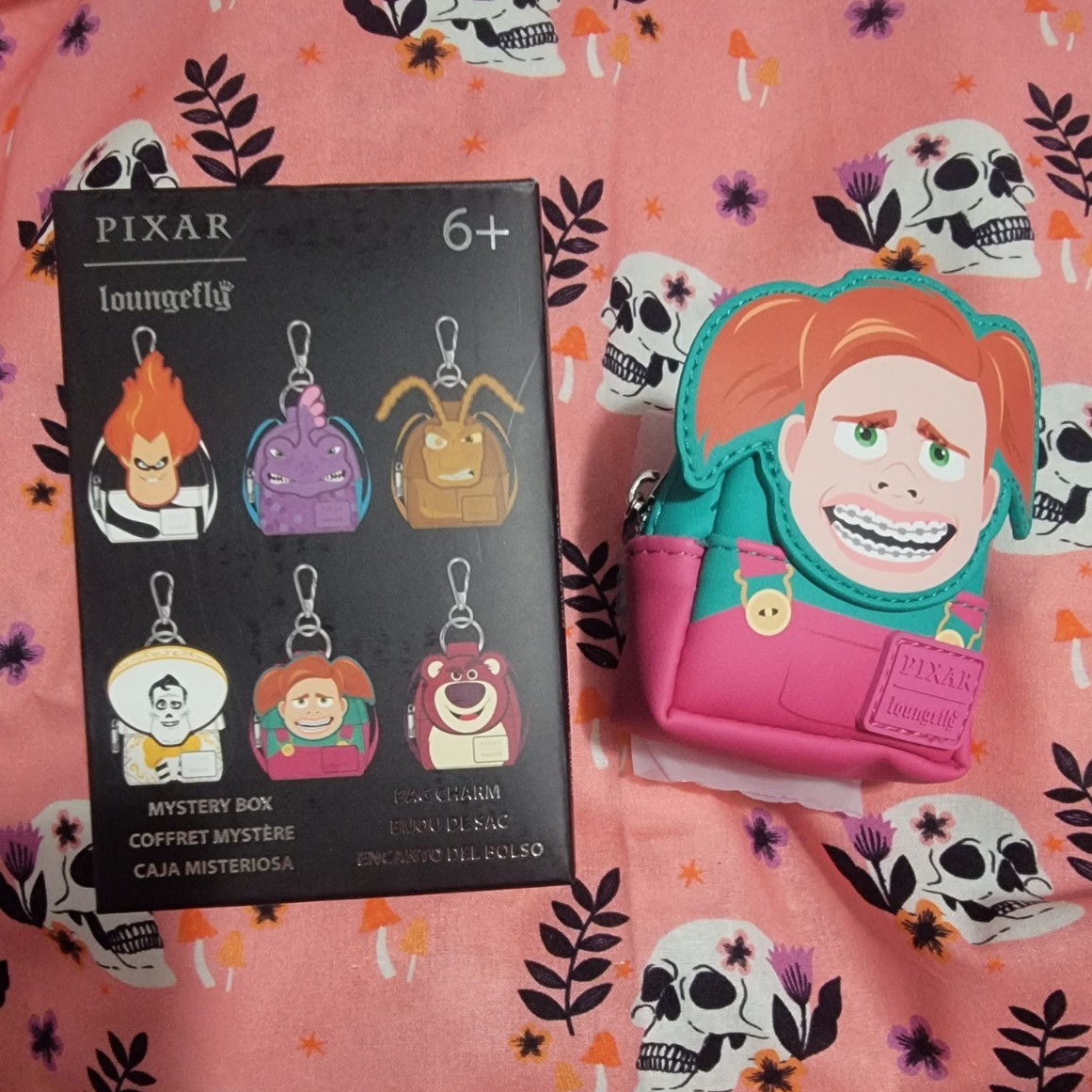 Loungefly Pixar Darla Mini Backpack Bag Charm Keychain w/ Key Clip Pink Teal