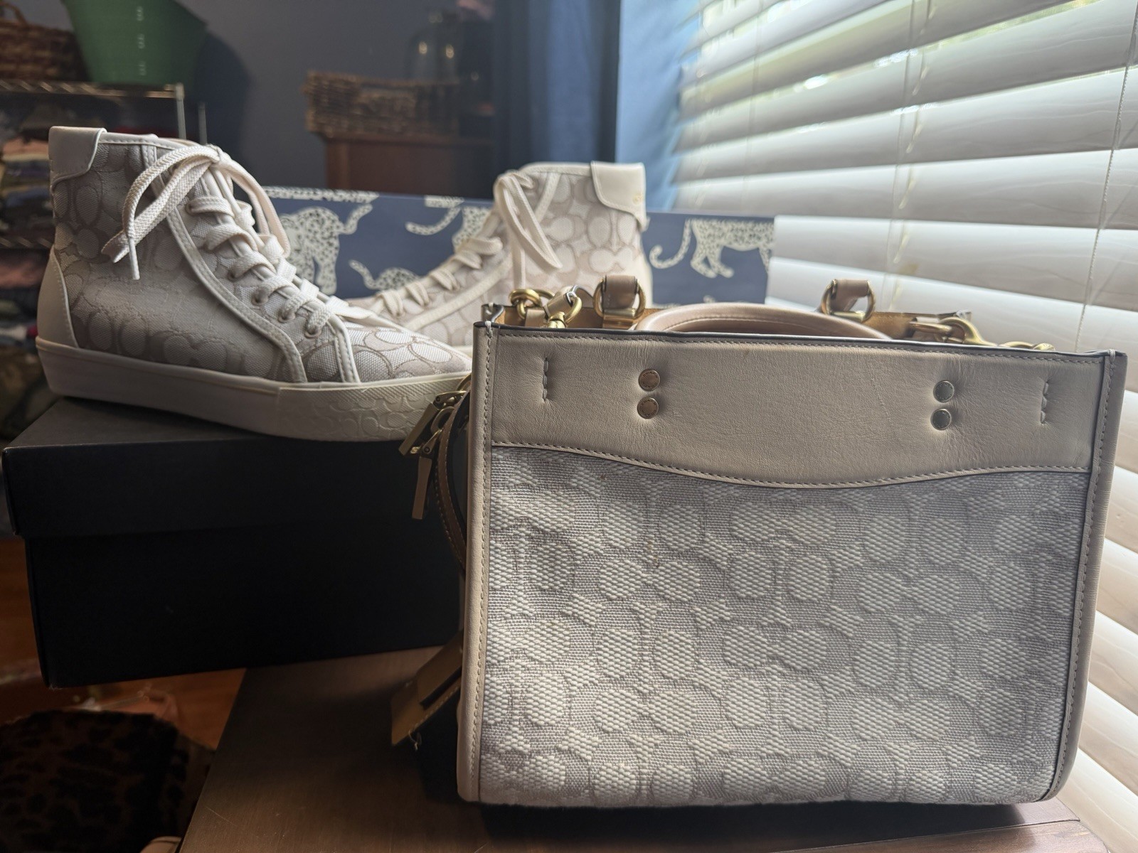 COACH Purse & Shoes Set~ Coach Rogue 25 Handbag & City Jacquard High Tops W 9.5