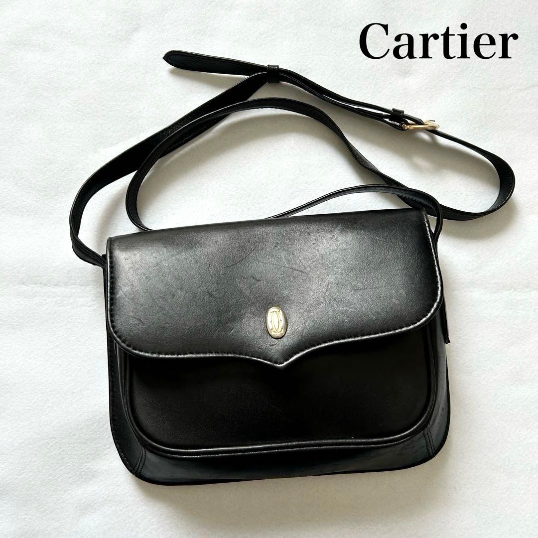Cartier Must de Cartier Black Leather Small Shoulder Bag Vintage Mini Authentic