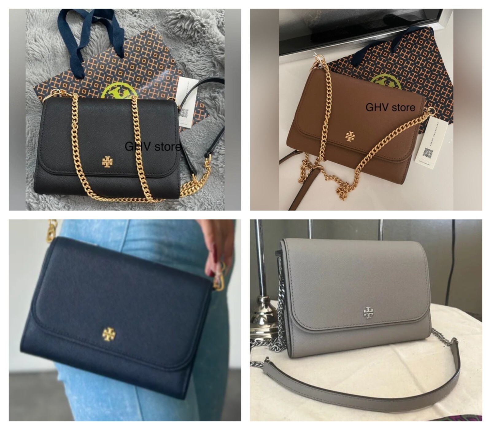 Tory Burch Emerson Saffiano Leather Crossbody Chain Wallet Handbag