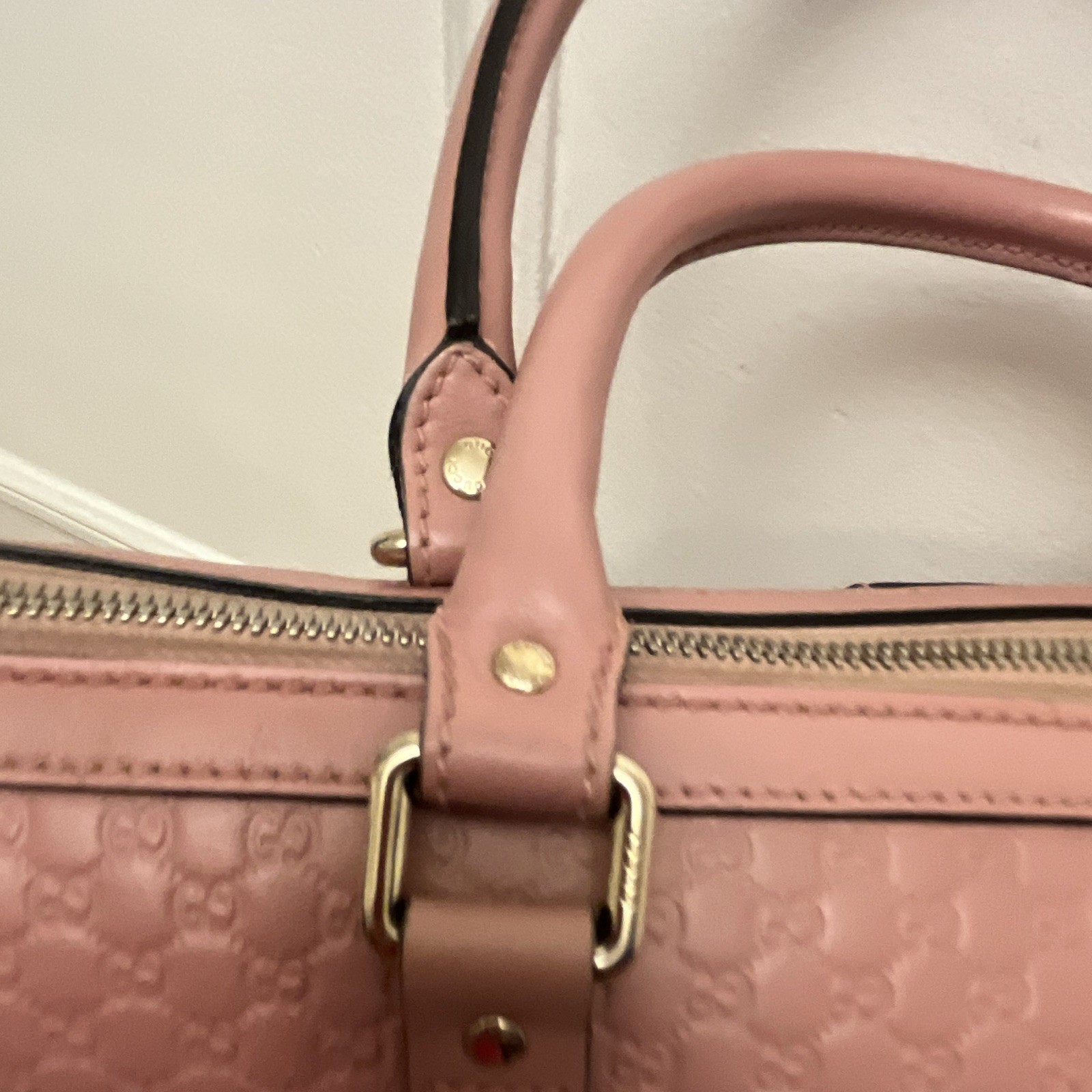 Gucci Pink Micro GG Satchel Top Handle Gold Hardware Zip W/ Detachable Strap