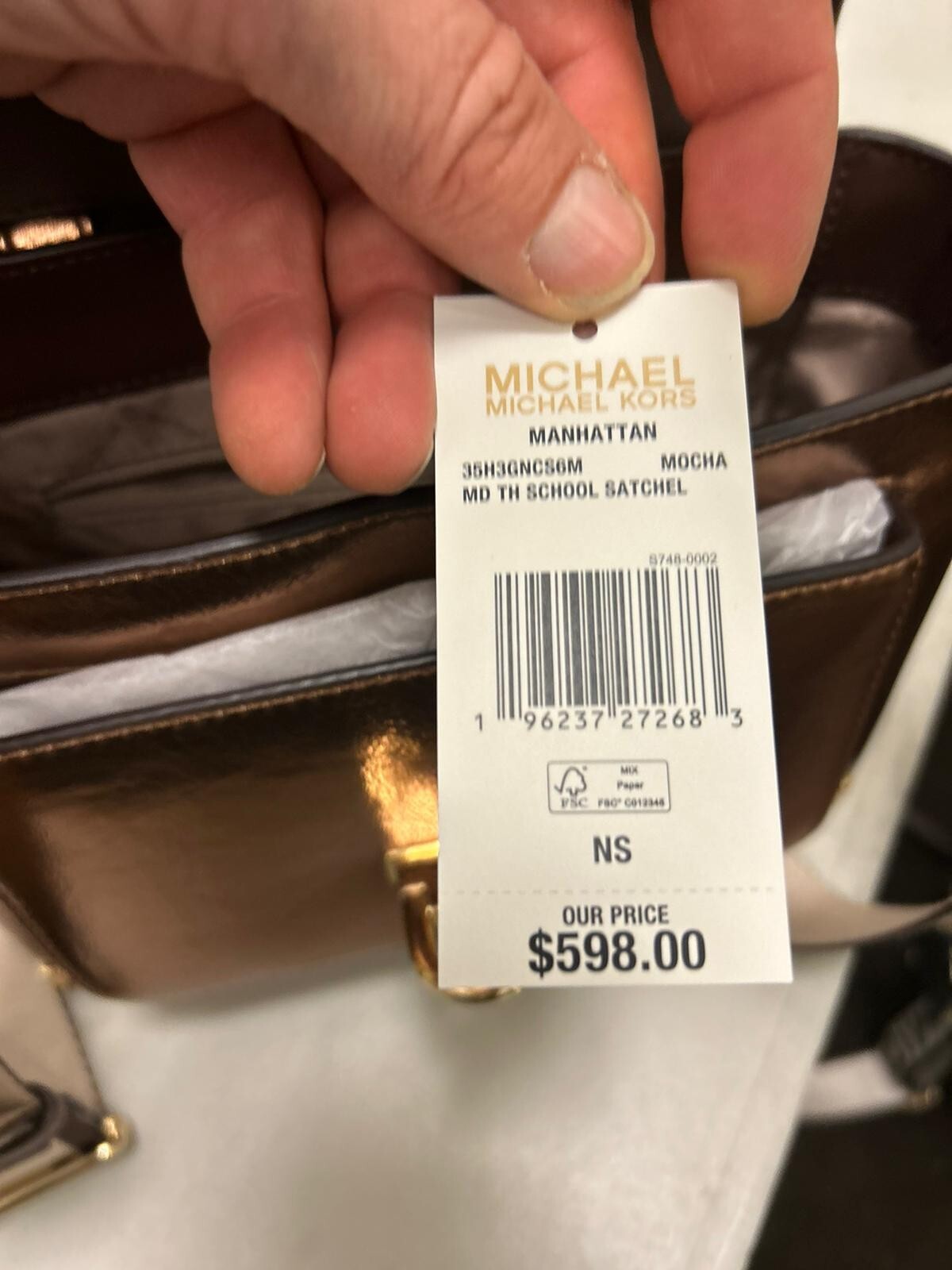 Michael Kors Manhattan Medium Satchel Crossbody Bag Shoulder Handbag Purse Mocha