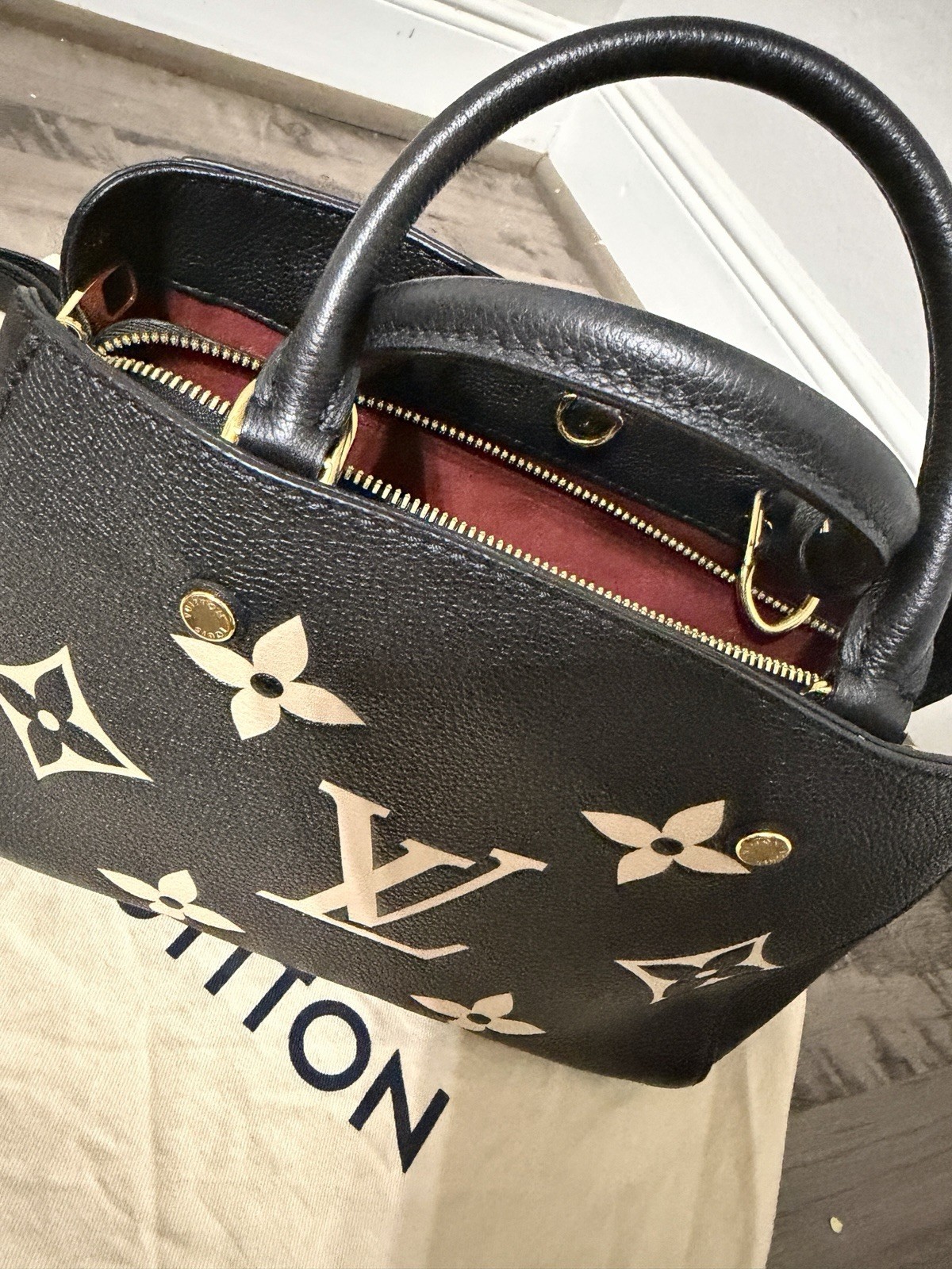 Louis Vuitton Montaigne BB M45778 Monogram Empreinte Black Beige with Dust Bag
