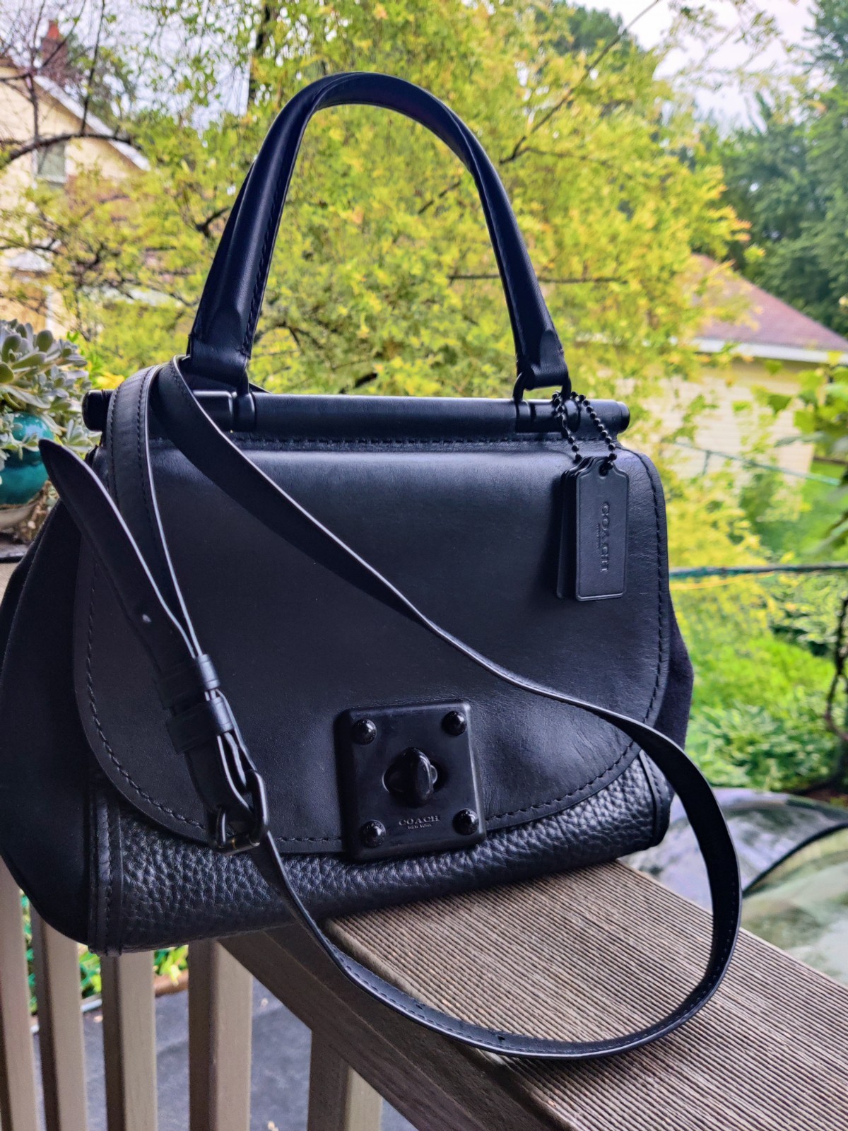 Coach 38388 Drifter Top-Handle Satchel Mixed Leather/Suede Black Hardware