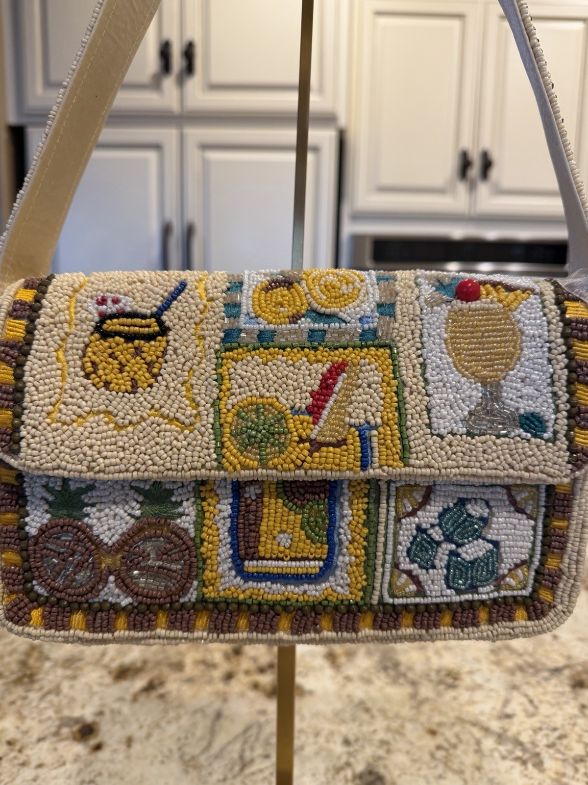 Viral Tropical Drink Beaded Shoulder Bag w/pineapple drink bag charm