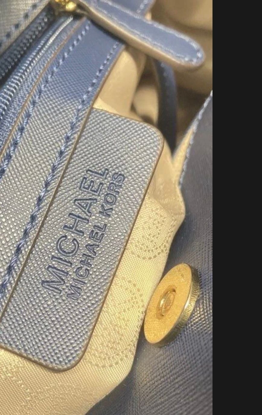 Michael Kors Hamilton Saffiano Leather Satchel in Navy Blue