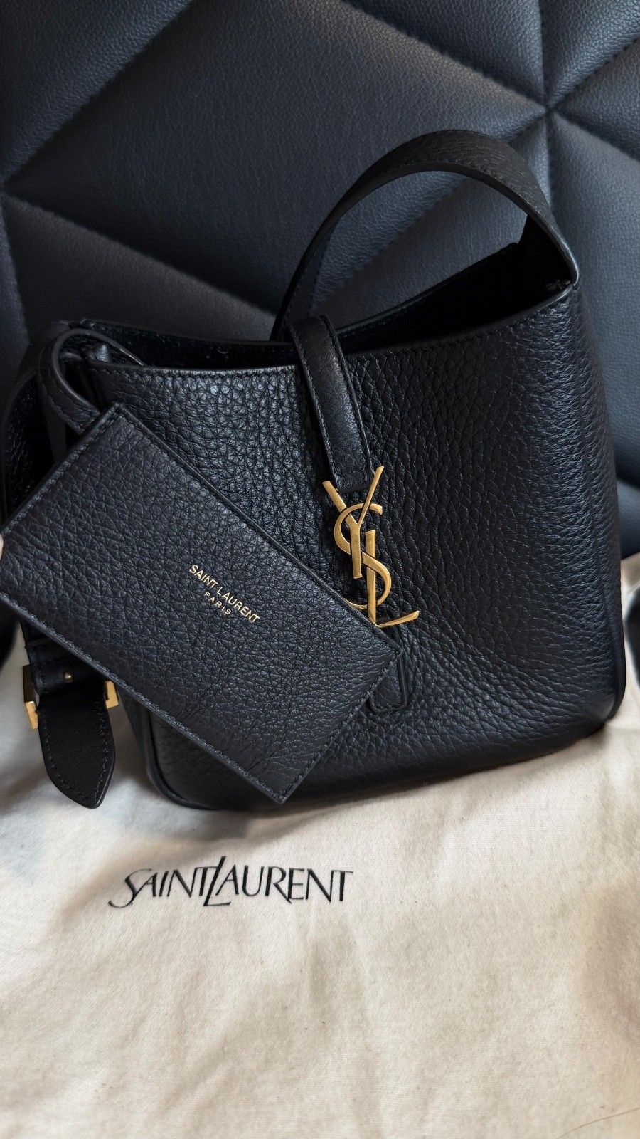 Saint Laurent Black Leather Hobo Bag with Card Holder
