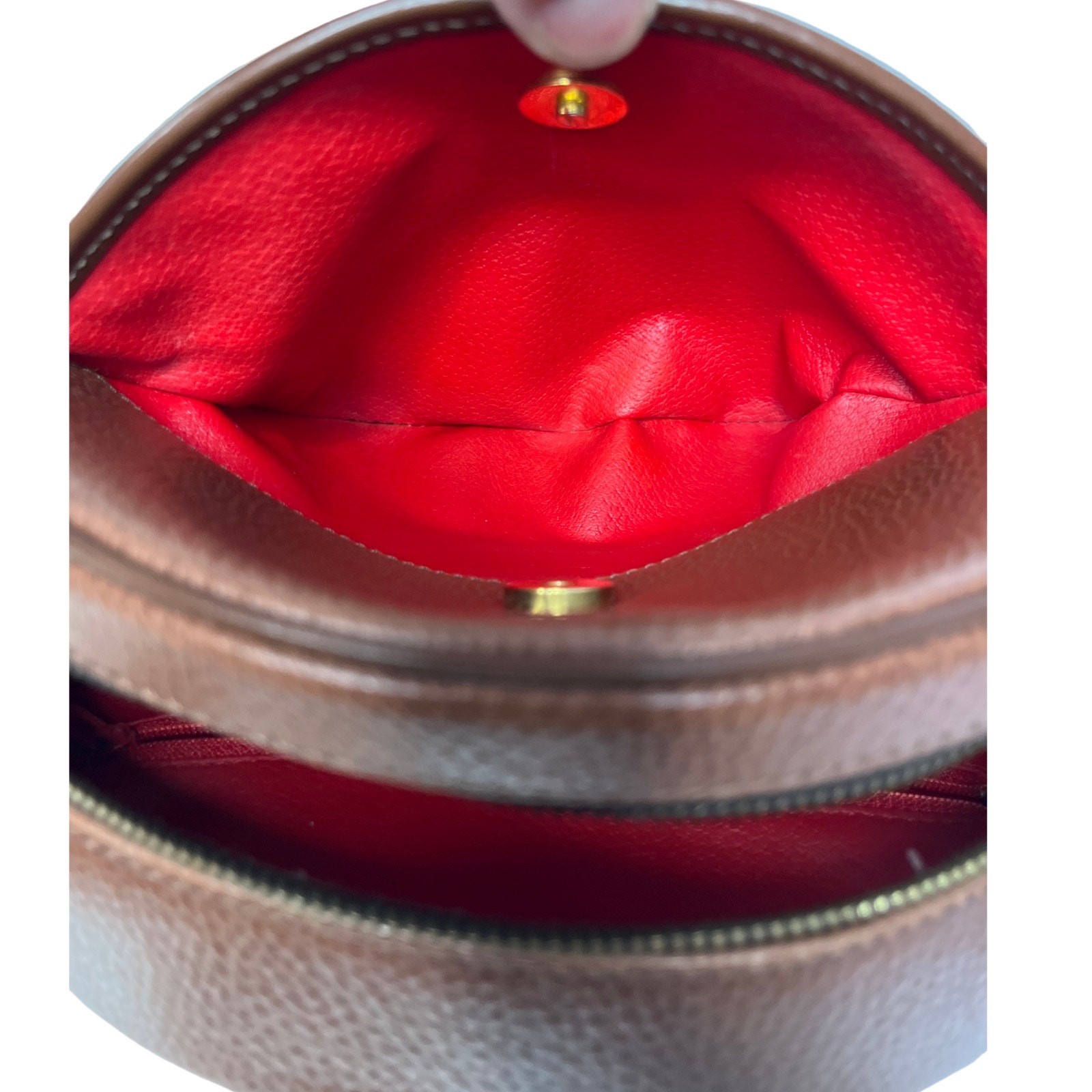 Celine Vintage Caramel Leather Round Crossbody Bag Red Interior Italy M13