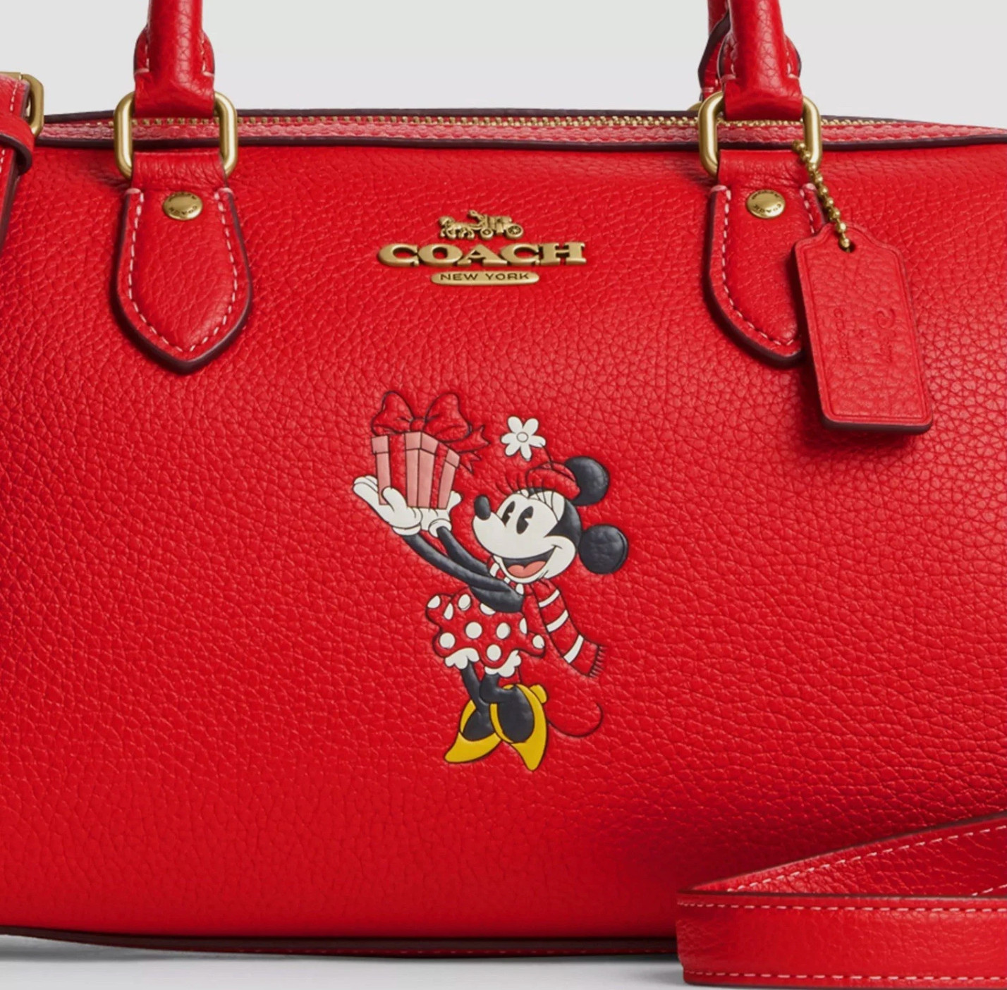 NEW Disney X Coach Leather Rowan Satchel Bag w/ Minnie Mouse Electric Red CM862
