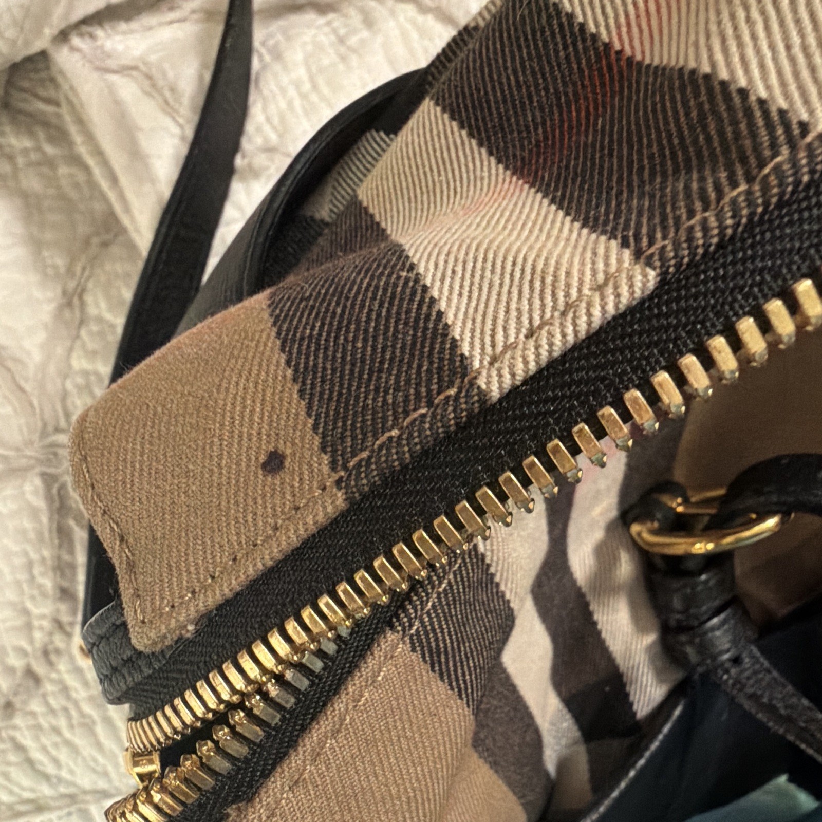Burberry Medium Banner House Check Black Leather Tote Shoulder Bag Italy
