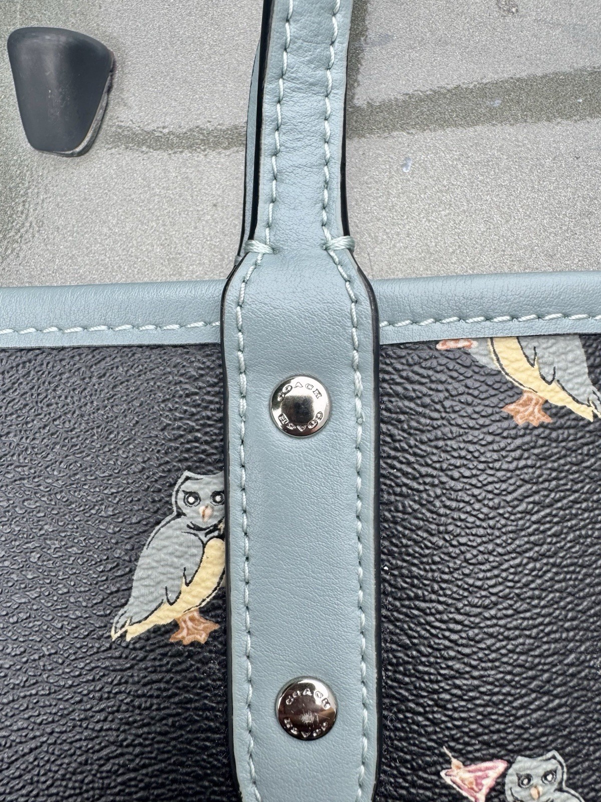 COACH NEW YORK Reversible City Tote With Party Owl Print F80235 Black Blue