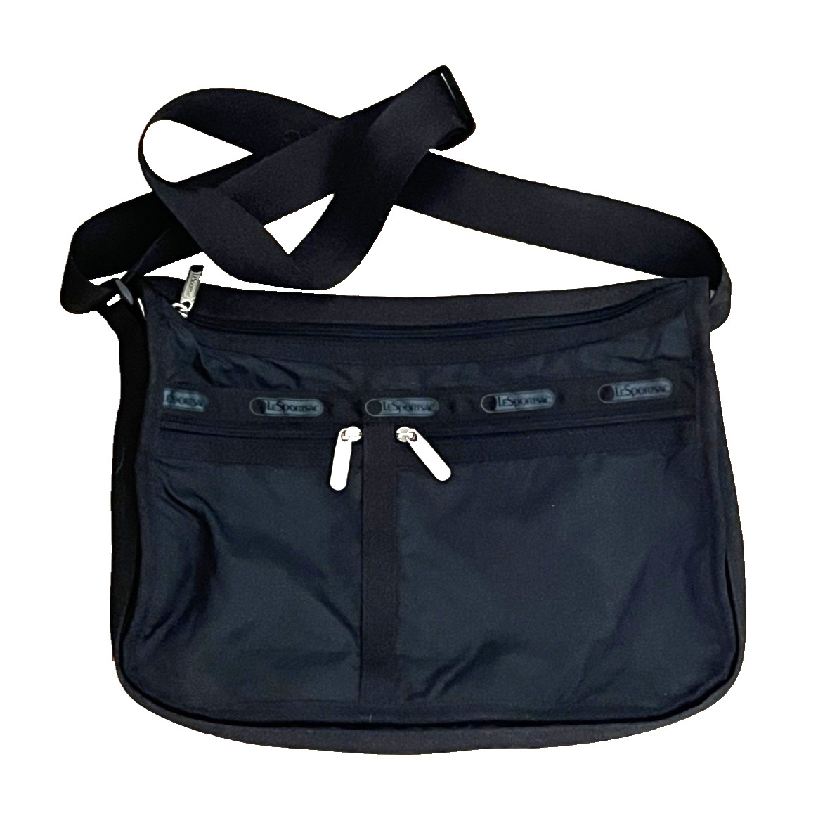 LE SPORTSAC BLACK NYLON EXPANDABLE LARGE CROSSBODY SHOULDER BAG PURSE