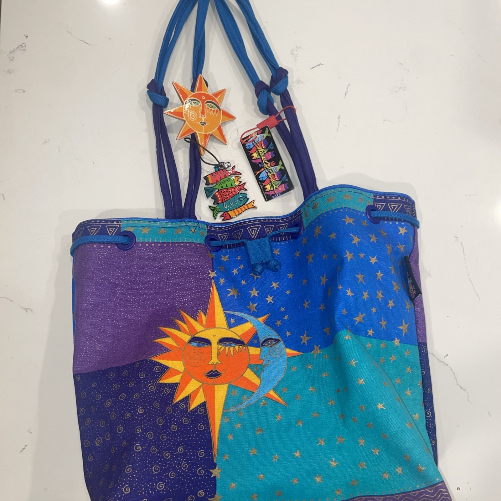 Laurel Burch Vintage Sun Moon Celestial Tote Bag Art Purse 20” NEW WITH TAGS