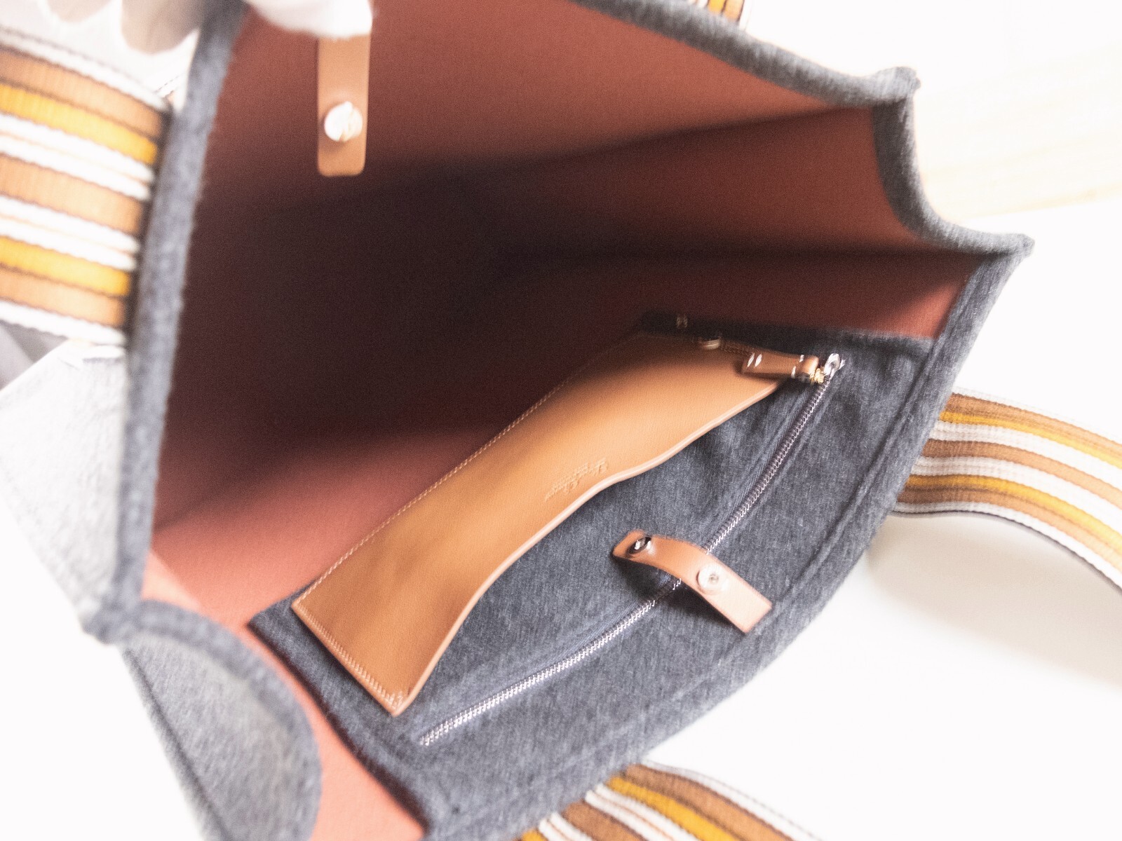 (NO CUSTOMS TAX) LORO PIANA Suitcase Stripes dark gray cashmere tote bag Italy