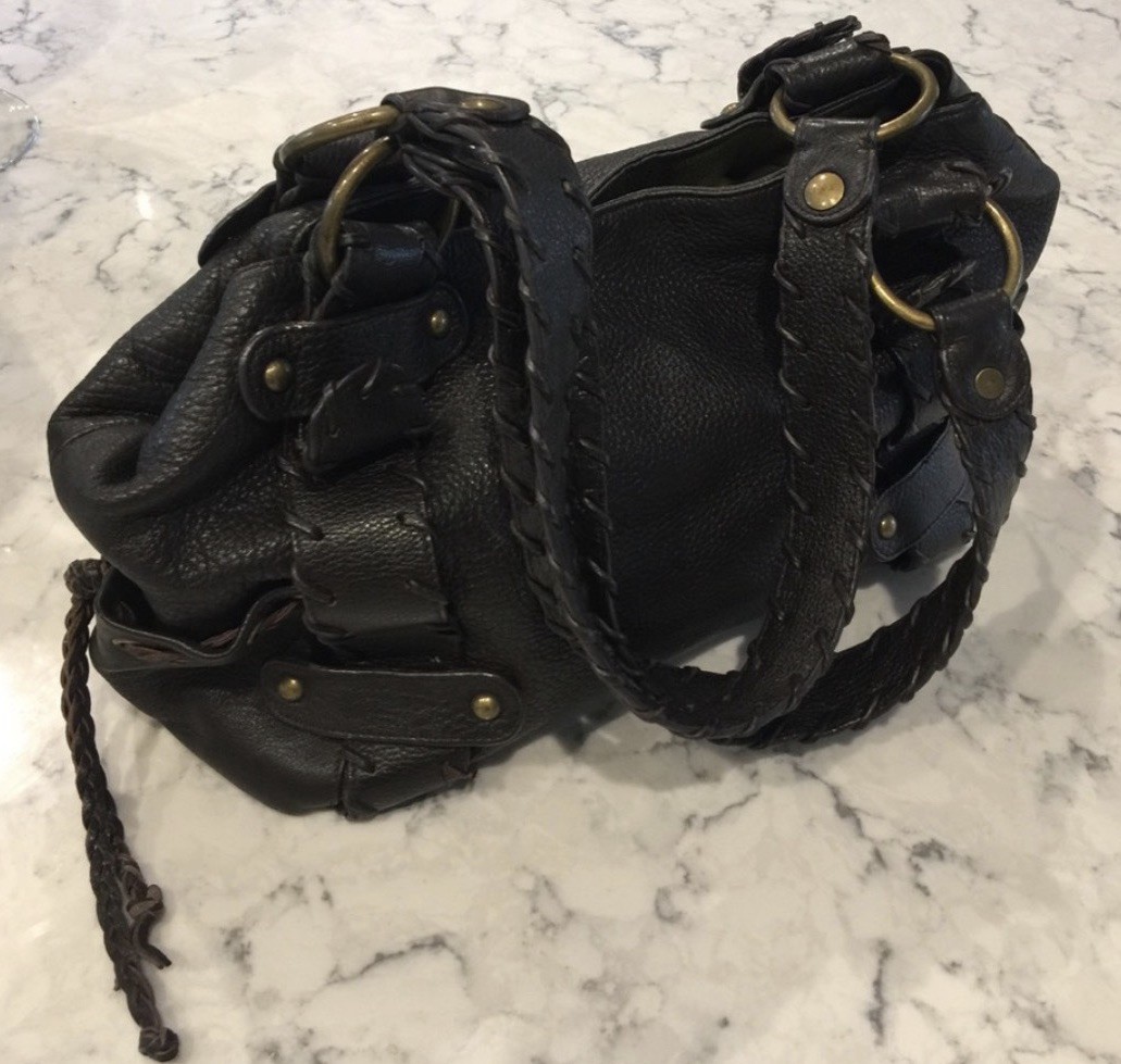 Kooba Sienna Handbag Soft Leather Black With Whipped Stitch Details W/ Dust Bag