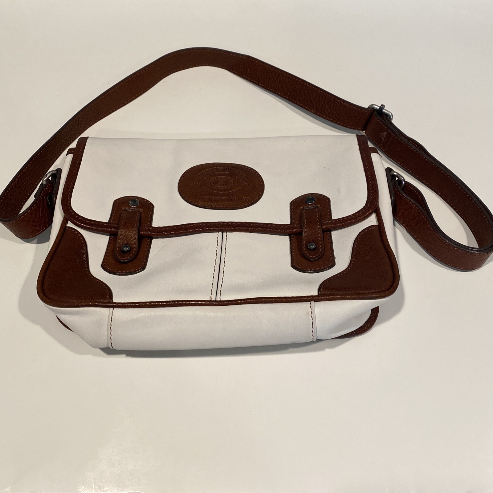 Vintage Original Ghurka No 509 PURSER white Leather/Trim Crossbody Bag RARE!