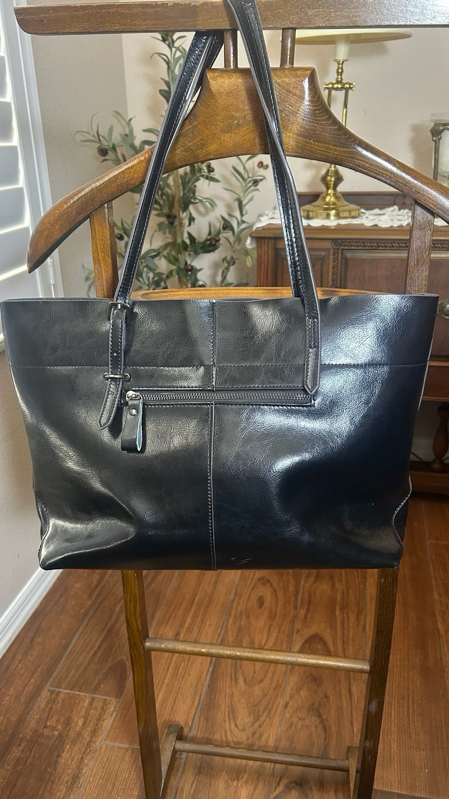 Kattee Black Leather Tote Bag Shoulder Purse – Large Zip Top Everyday Work Tote