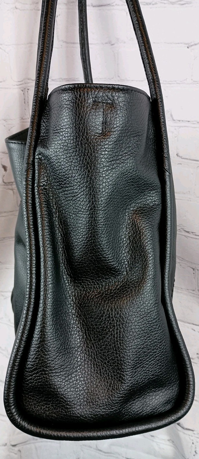 Divina Firenze Black Pebbled Leather Shoulder Tote Bag Made In Italy