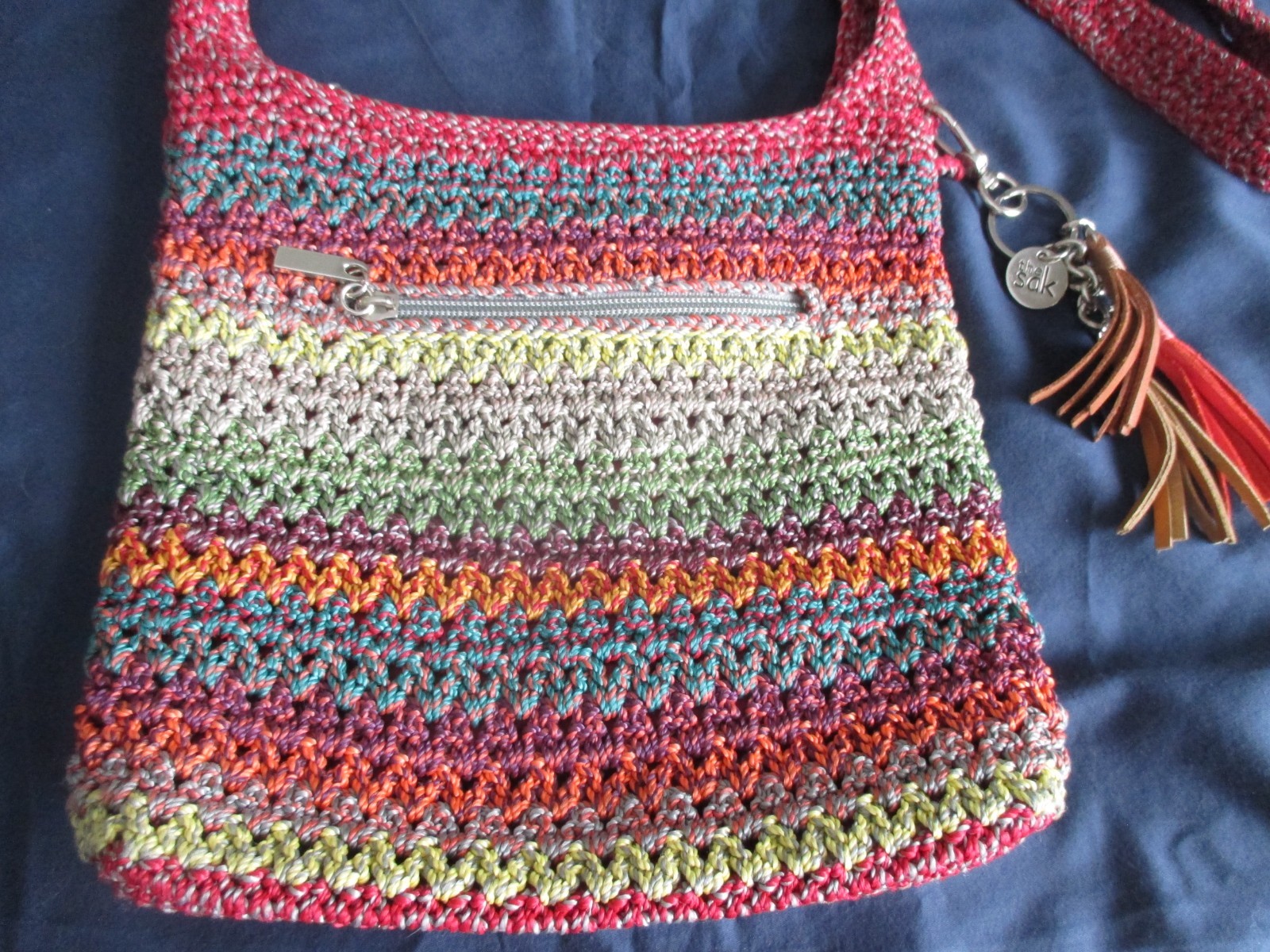 The Sak Multi-Color Purse – Crochet Look Small – Medium Red Orange Green Tan +