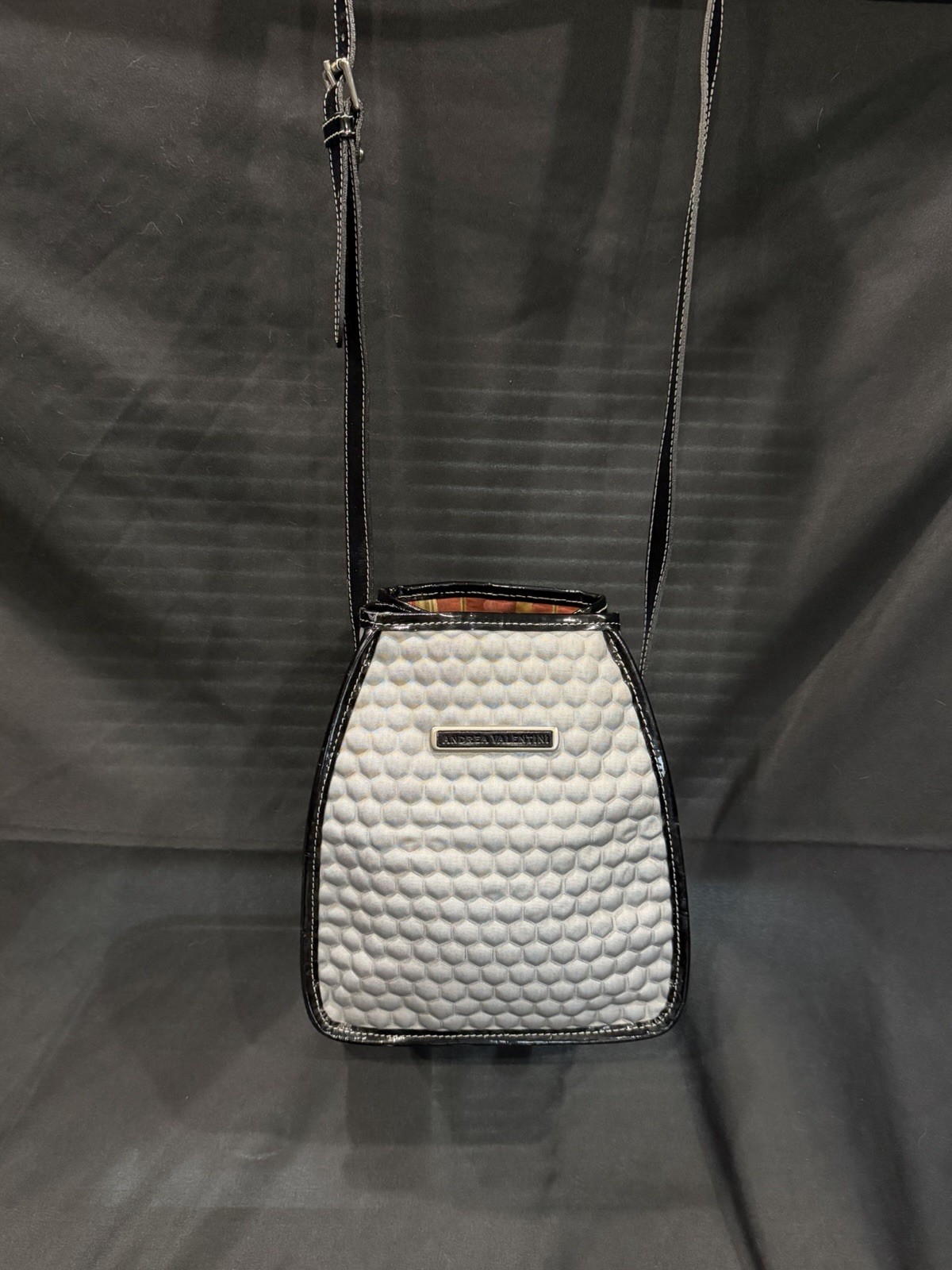 RARE Andrea Valentini Silver Honeycomb Cactus Leather Crossbody Tote Purse