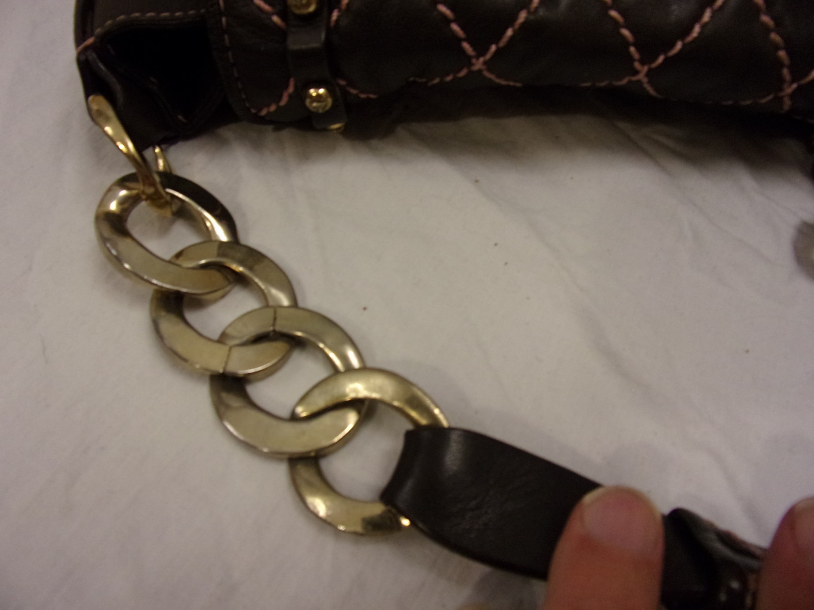 Vintage Y2K Juicy Couture Brown Leather Pink Stitch Quilted Hobo Studded Bag