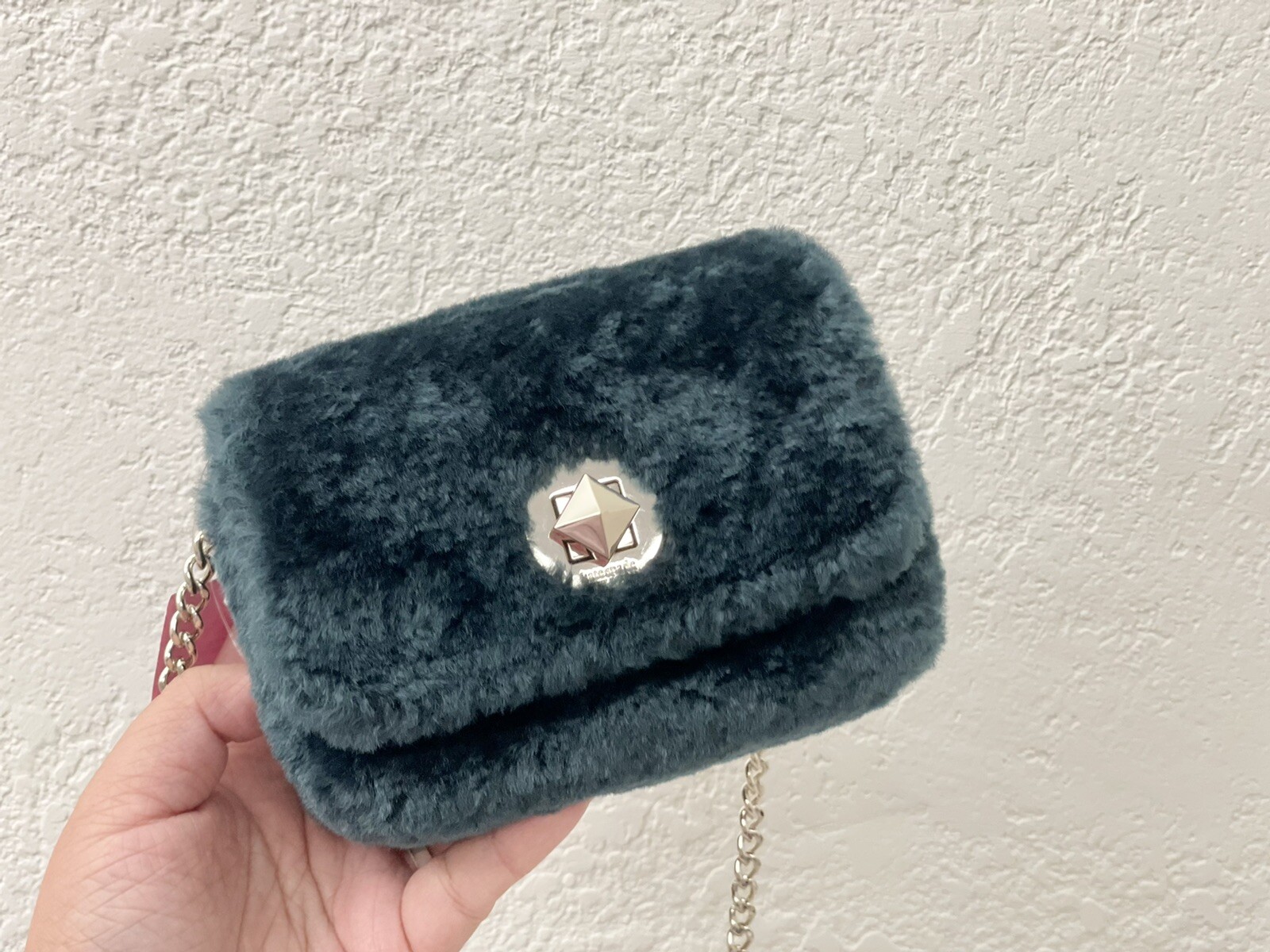 NWT Kate Spade Audrey Faux Shearling Micro Crossbody Bag- Festive PEACOCK K9280