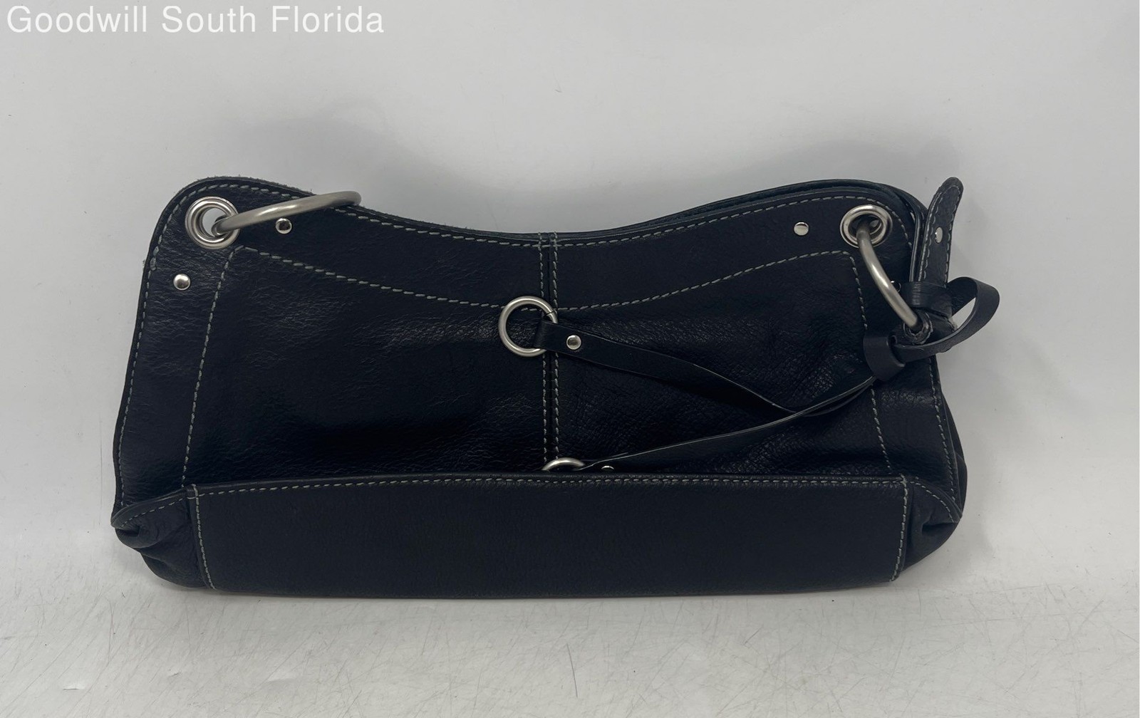 Alfani Womens Black Pebbled Leather Inner Pocket Magnetic Small Shoulder Purse