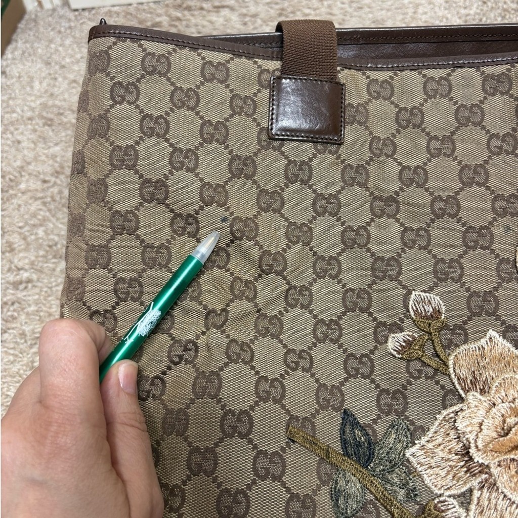 Gucci vintage authentic upcycled zip tote shoulder bag brown floral micro GG EUC