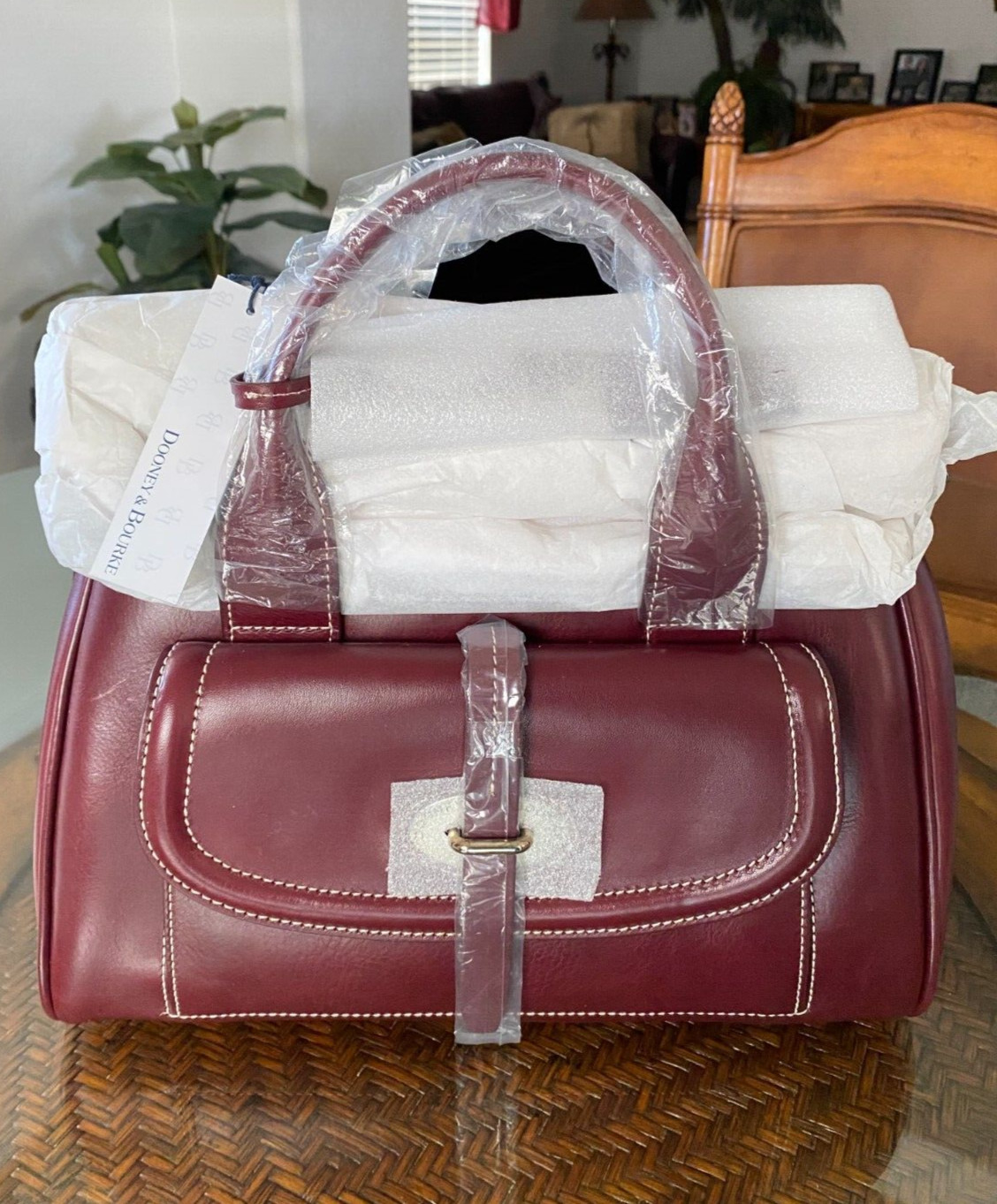 Dooney & Bourke Toscana ~Bordeaux~ L Florentine Leather Front Pocket Satchel Bag